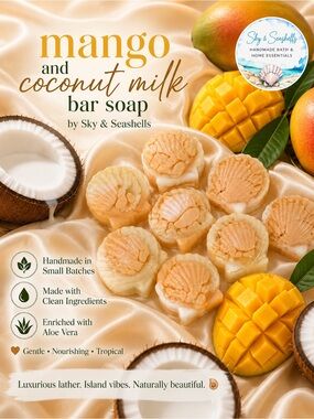 Hand Crafted “Mango & Coconut Milk” Scented Bar Soap With Aloe Vera